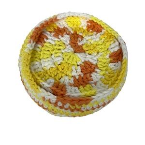 Handmade Crocheted Cotton Coasters And Basket Set of 8 Yellow Orange White